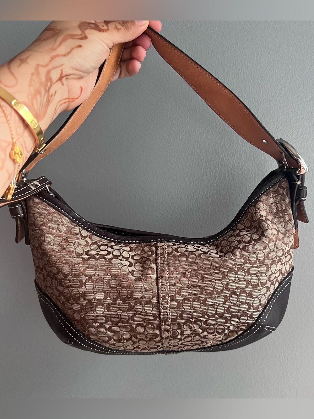 Vintage Coach Soho Mini Signature Canvas Hobo Shoulder Bag Y2K